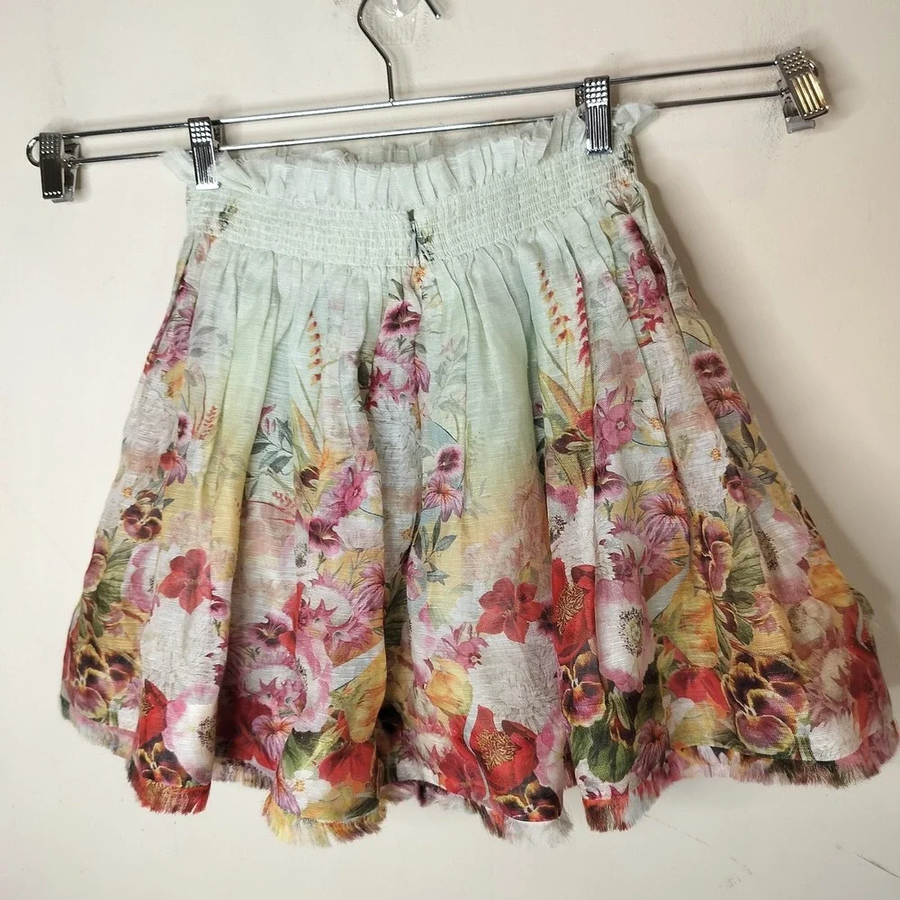Zimmermann Wonderland Floral Mini Skirt Colorful Linen Silk - Picture 10 of 14